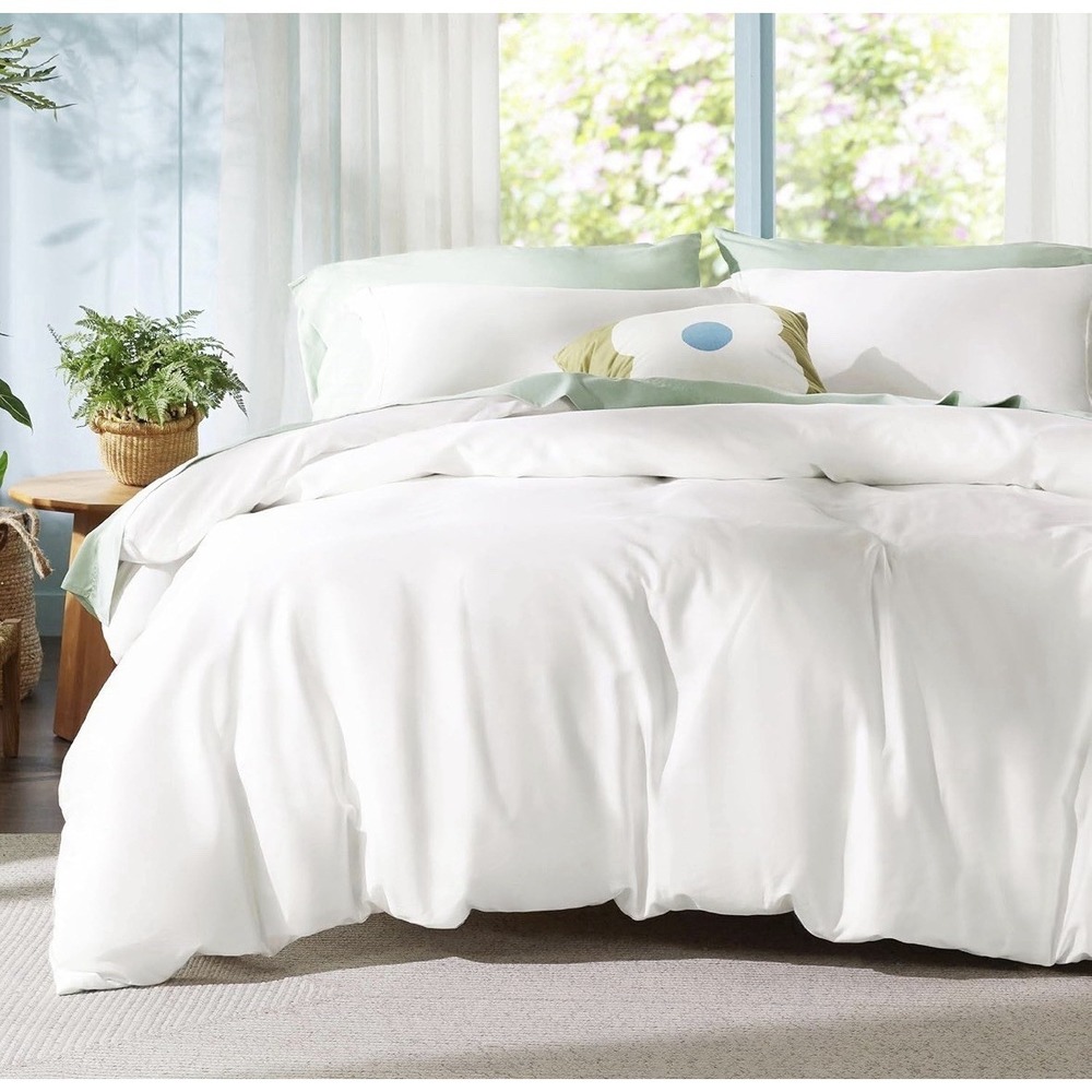 Bedsure Lyocell Cotton Duvet Cover 3 Piece Set Full/Queen Size White